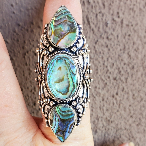 New Amazing Abalone Shell 925 Silver Statement Ring. - Picture 9 of 16